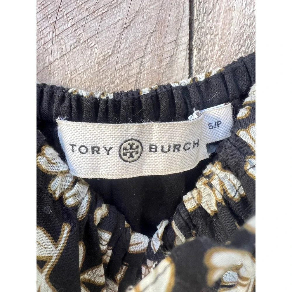 Tory Burch S Black Floral Smocked Midi Dress Butterfly Puff Sleeve Boho Romantic